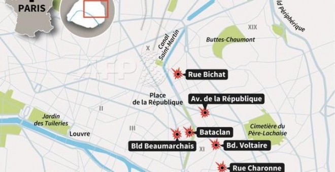 mapa atentados París. AFP