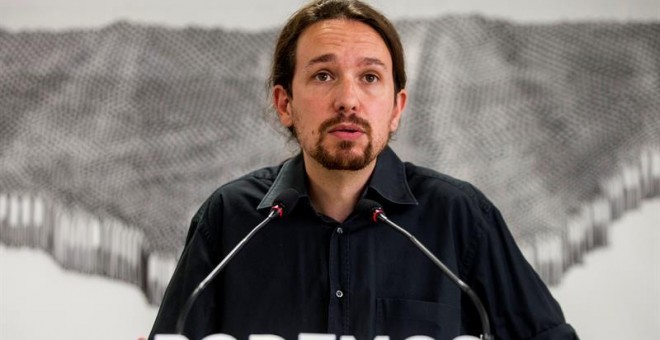 El secretario general de Podemos, Pablo Iglesias, durante una rueda de prensa. EFE/Emilio Naranjo