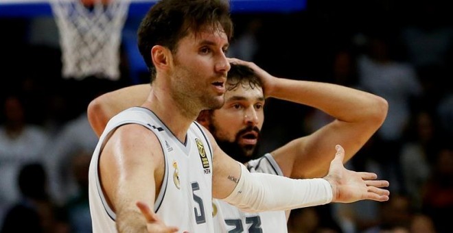 Rudy Fernández, en los minutos finales del encuentro frente al Khimki. EFE/Juanjo Martín