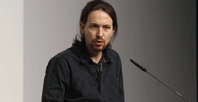 Pablo Iglesias, durante su intervención en el foro informativo organizado por el diario El Mundo, hoy en Madrid. EFE/Paco Campos