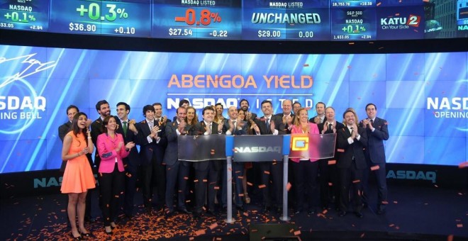 Imagen del primer dia de cotización de Abengoa Yield en el mercado Nasdaq, de Nueva York, a finales de 2014. E.P.