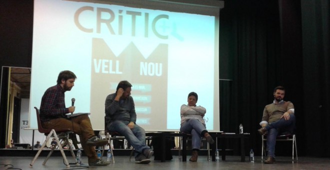 Un momento de la charla entre Xavier Domènech (En Comú Podem), Gabriela Serra (CUP), Gabriel Rufián (ERC), organizado por 'Citric'.