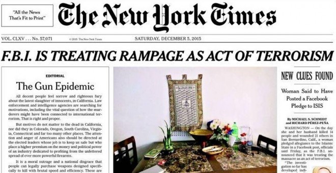 Portada del diario 'The New York Times' con un editorial contra las armas en EEUU. E.P.