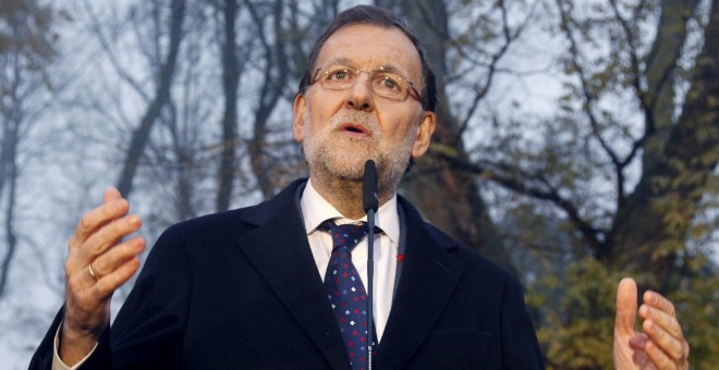 El presidente del Gobierno y del Partido Popular, Mariano Rajoy, en su mitin de precampaña en Benavente (Zamora). EFE/Mariam A. Montesinos