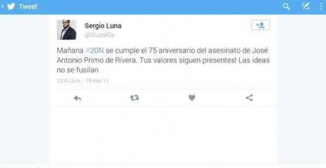 Pantallazo de los mensaje de Sergio Luna, portavoz de C's en Soto del Real, publicada por una de las cuentas 'fake' de Ciudadanos en Twitter
