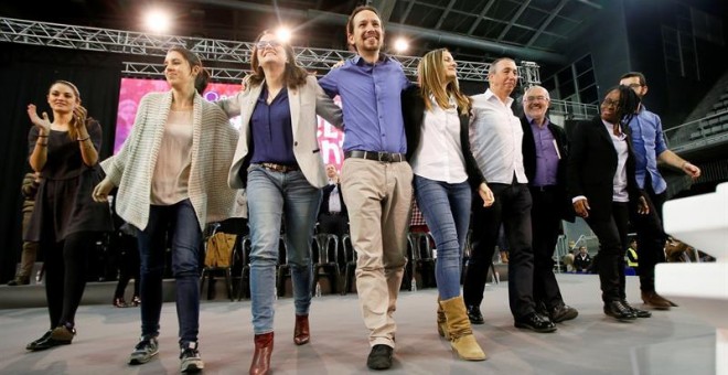 El candidato de Podemos a la Presidencia del Gobierno, Pablo Iglesias, en el mitin de Alicante. / EFE