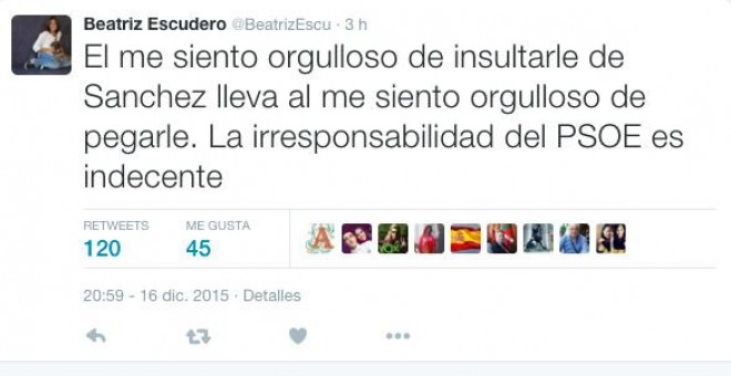 Tuit de la cabeza de lista por Segovia, Beatriz Escudero.-Tuit de la cabeza de lista por Segovia, Beatriz Escudero.-