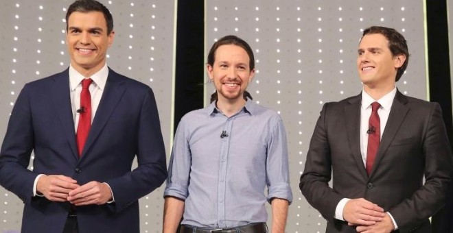 Pedro Sánchez, Pablo Iglesias, Albert Rivera y Soraya Sáenz, en el debate de Atresmedia.