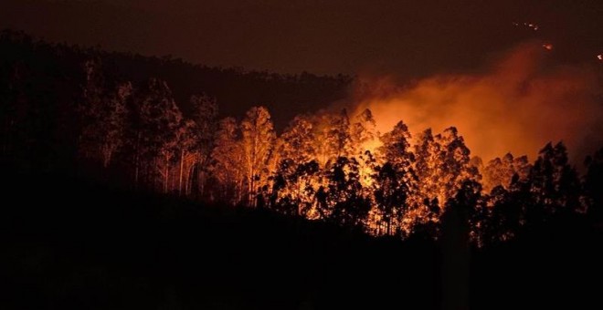 Uno de los incendios forestales en los montes de Cantabria. EFE/Pedro Puente Hoyos