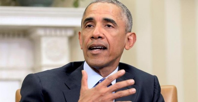 El presidente de EEUU, Obama, en la comparecencia de prensa tras la reunión con autoridades de seguridad nacional. EFE/MICHAEL REYNOLDS