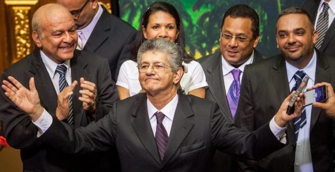 El opositor Henry Ramos Allup, tras ser elegido nuevo presidente de la Asamblea Nacional de Venezuela. / EFE