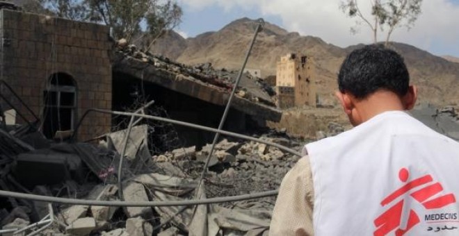 Hospital apoyado por MSF que fue destruido en octubre por la coalición liderada por Arabia Saudí en el Norte de Yemen. MSF