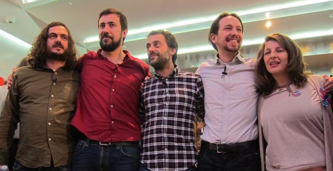 Pablo Iglesias, líder de Podemos, en un mitin con En Marea. EUROPA PRESS