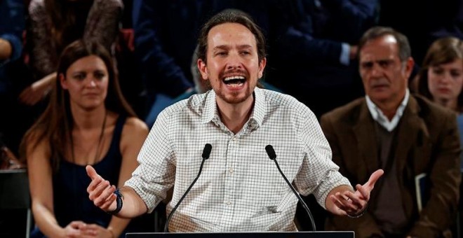 Pablo Iglesias durante su intervención en Moncloa.- EFE