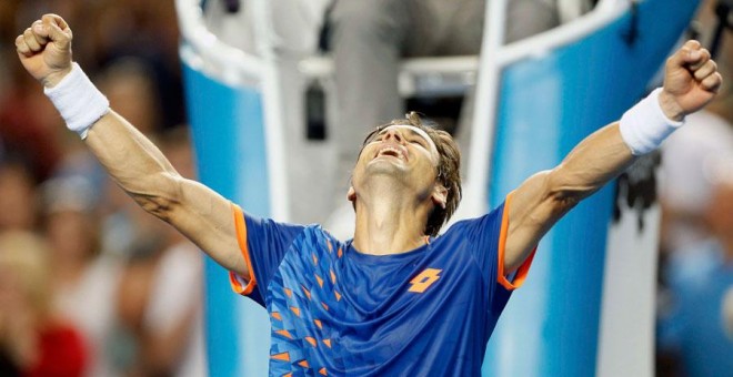 Ferrer celebra su victoria sobre Isner en el Open de Australia. REUTERS/Brandon Malone