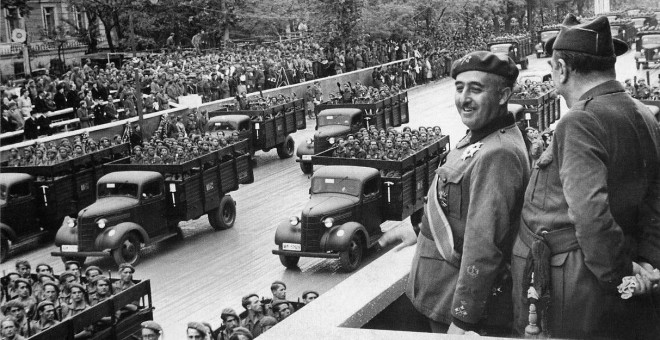 Francisco Franco durante un desfile del Ejército