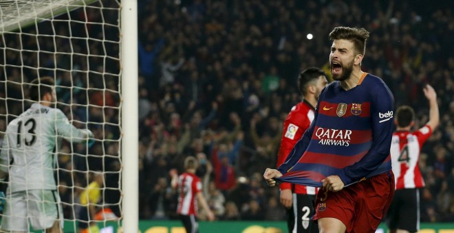 El central del Barcelona, Gerard Piqué, celebra su gol. -REUTERS