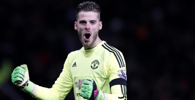 David De Gea celebra un gol del Manchester United la semana pasada. /REUTERS