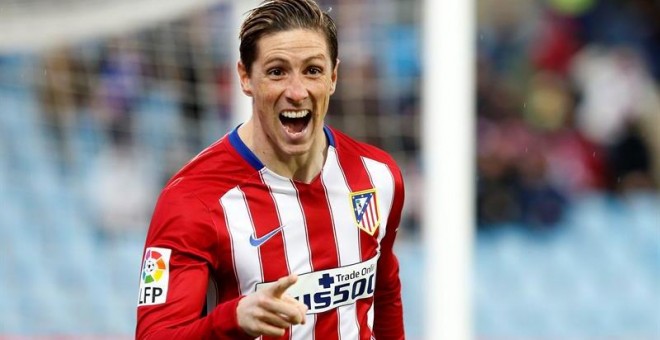 El delantero del Atlético Fernando Torres celebra su gol ante el Getafe. - EFE