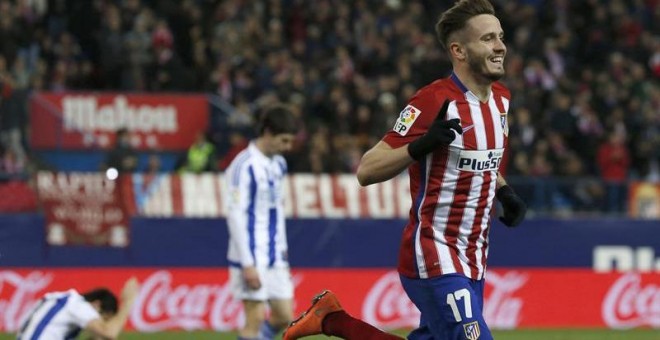 Saúl celebra su gol a la Real Sociedad. EFE/Kiko Huesca