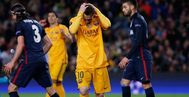 Messi lamenta una ocasión ante el Atlético. Reuters / Sergio Pérez