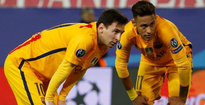 Messi y Neymar, durante el partido contra el Atlético. Reuters / Sergio Pérez