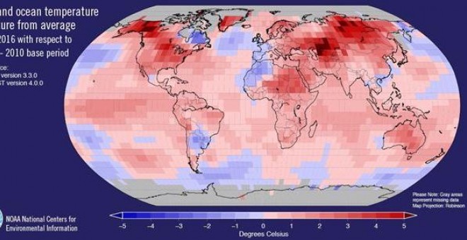 Marzo bate por undécimo mes consecutivo el récord de calor en el mundo. /NOAA