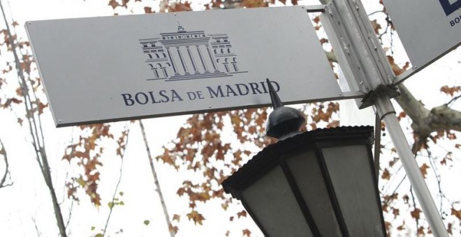 Cartel de la Bolsa de Madrid. E.P.