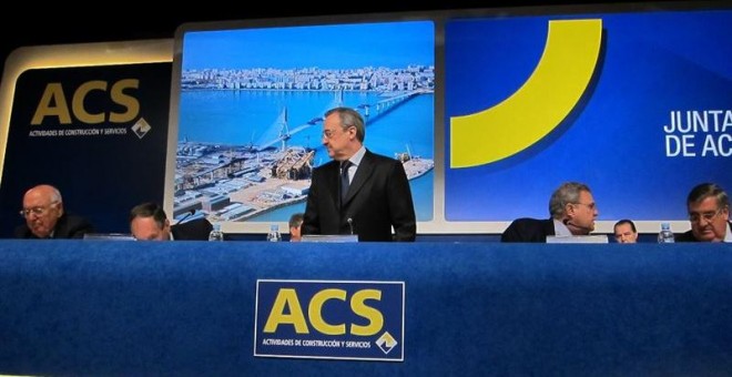 El presidente de ACS, Florentino Pérez, en la junta de accionistas. E.P.