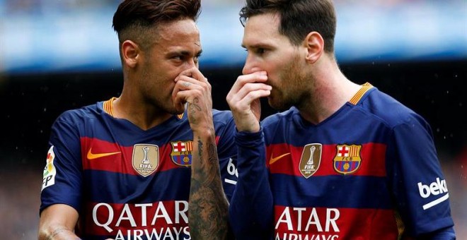 Neymar y Messi, durante el partido contra el Espanyol. EFE/Quique García