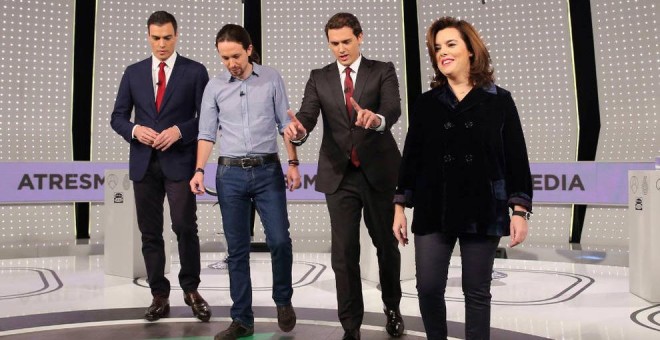 Sáenz de Santamaría, Sánchez, Rivera e Iglesias, en el debate 'a cuatro' previo al 20 de diciembre. EFE