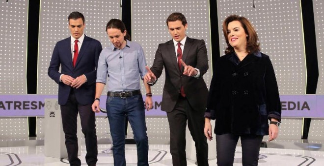 Sáenz de Santamaría, Sánchez, Rivera e Iglesias, en el debate 'a cuatro' previo al 20 de diciembre. EFE