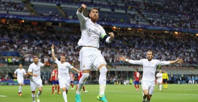 Sergio Ramos celebra su gol en la final de la Champions League. REUTERS/ Carl Recine Livepic