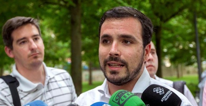 Alberto Garzón durante una comparecencia ante los medios en Logroño. EFE