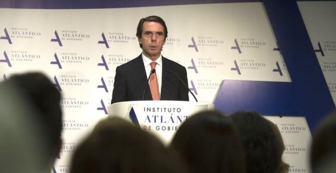 José María Aznar durante su intervención en el Instituto Atlántico.- EUROPA PRESS