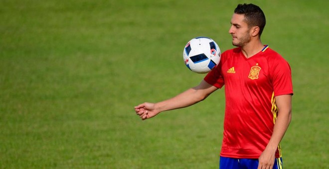 Koke, durante el entrenamiento de la selección española de este jueves. PIERRE-PHILIPPE MARCOU / AFP