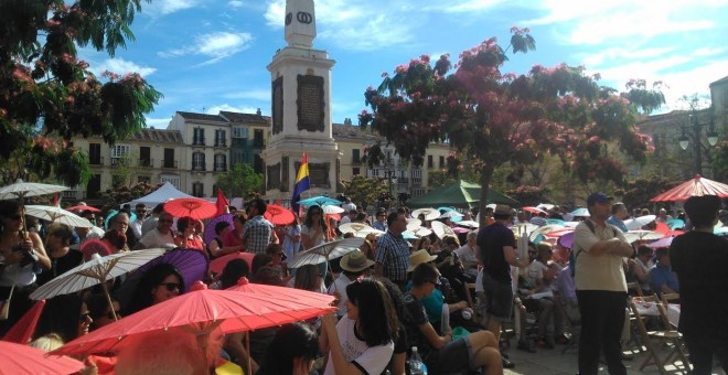 La Plaza de la Merced, Málaga, minuto antes del acto de Iñigo Errejón y Alberto Garzón.- JAIRO VARGAS