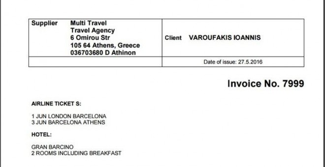 La factura aportada por Varoufakis en su blog