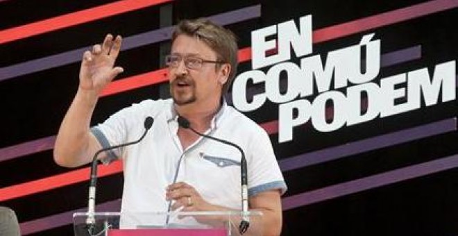 El cabeza de lista de En Comú Podem, Xavier Domènech, participa en un acto electoral de esta formación.- EFE/Robin Townsend