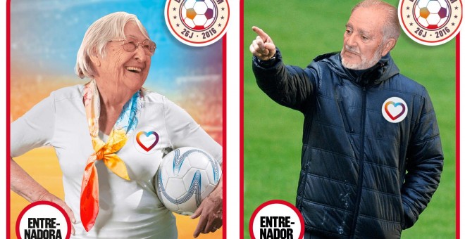 Cromos de los entrenadores, Josefina Samper y Julio Anguita.- corazón gráfico