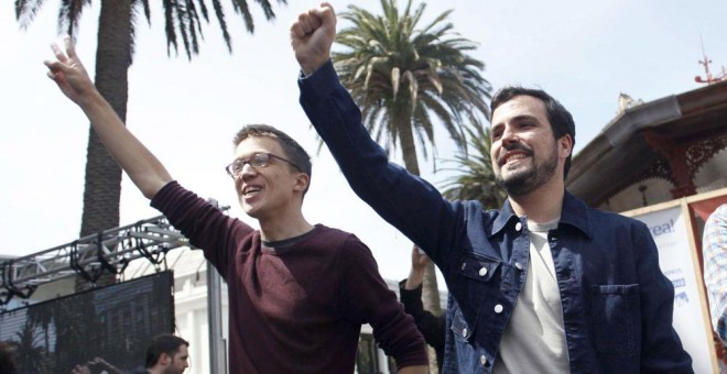Iñigo Errejón y Alberto Garzón, en el acto de campaña de Unidos Podemos de este domingo en A Coruña. EFE