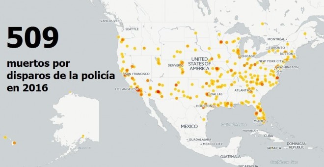 Mapa de las personas muertas por disparos de la policía en EEUU en lo que va de año. WASHINGTON POST