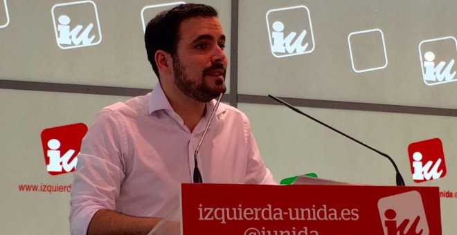 Alberto Garzón durante su intervención ante  la primera Asamblea Político y Social de IU. (Twitter de IU)