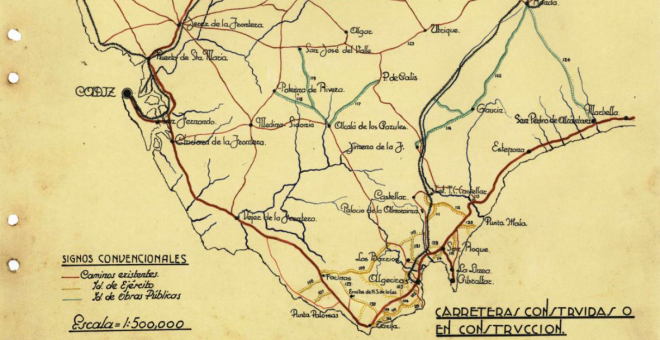 Mapa de carreteras construidas por los presos en el Campo de Gibraltar