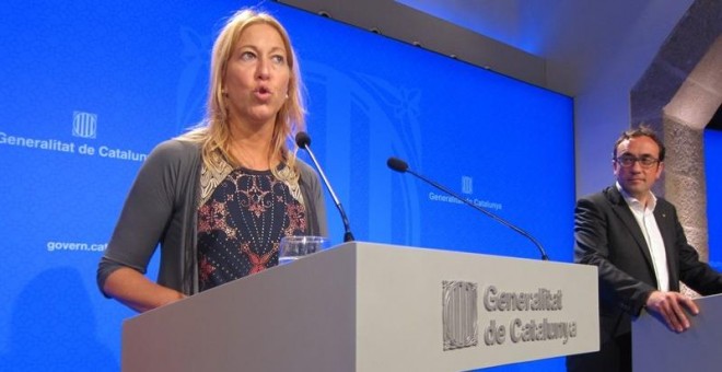 La portavoz del Govern, Neus Munté, en la rueda de prensa en la que ha explicado que la Generalitat seguirá con su hoja de ruta/EUROPA PRESS