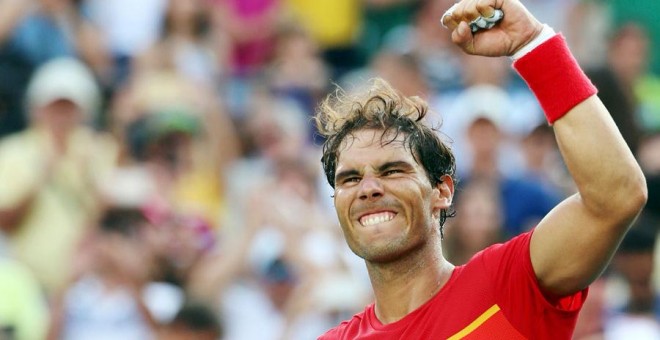 Nadal celebra su victoria ante Seppi en los Juegos Olímpicos. REUTERS/Kevin Lamarque