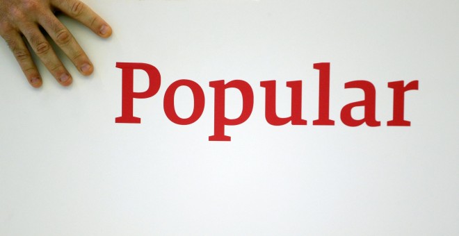 El logo del Banco Popular durante la presentación de sus resultados en Madrid. REUTERS/Juan Medina