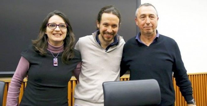 Mònica Oltra, Pablo Iglesias y Joan Baldoví./ EFE