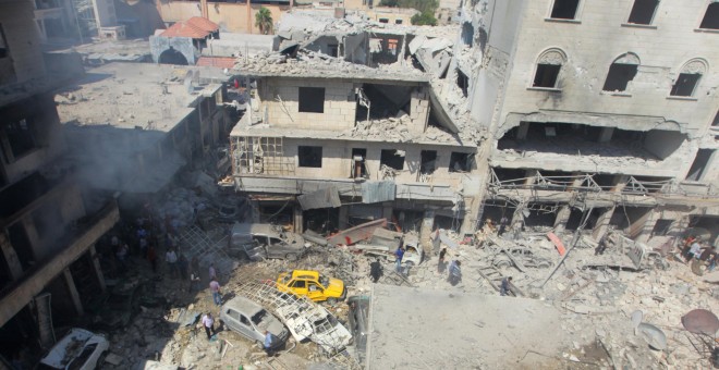 Estado de un barrio de la ciudad de Idlib tras un bombardeo reciente. - REUTERS