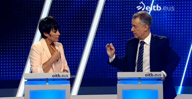 Maddalen Iriarte (EH Bildu) e Iñigo Urkullu (PNV), en el debate de ETB.
